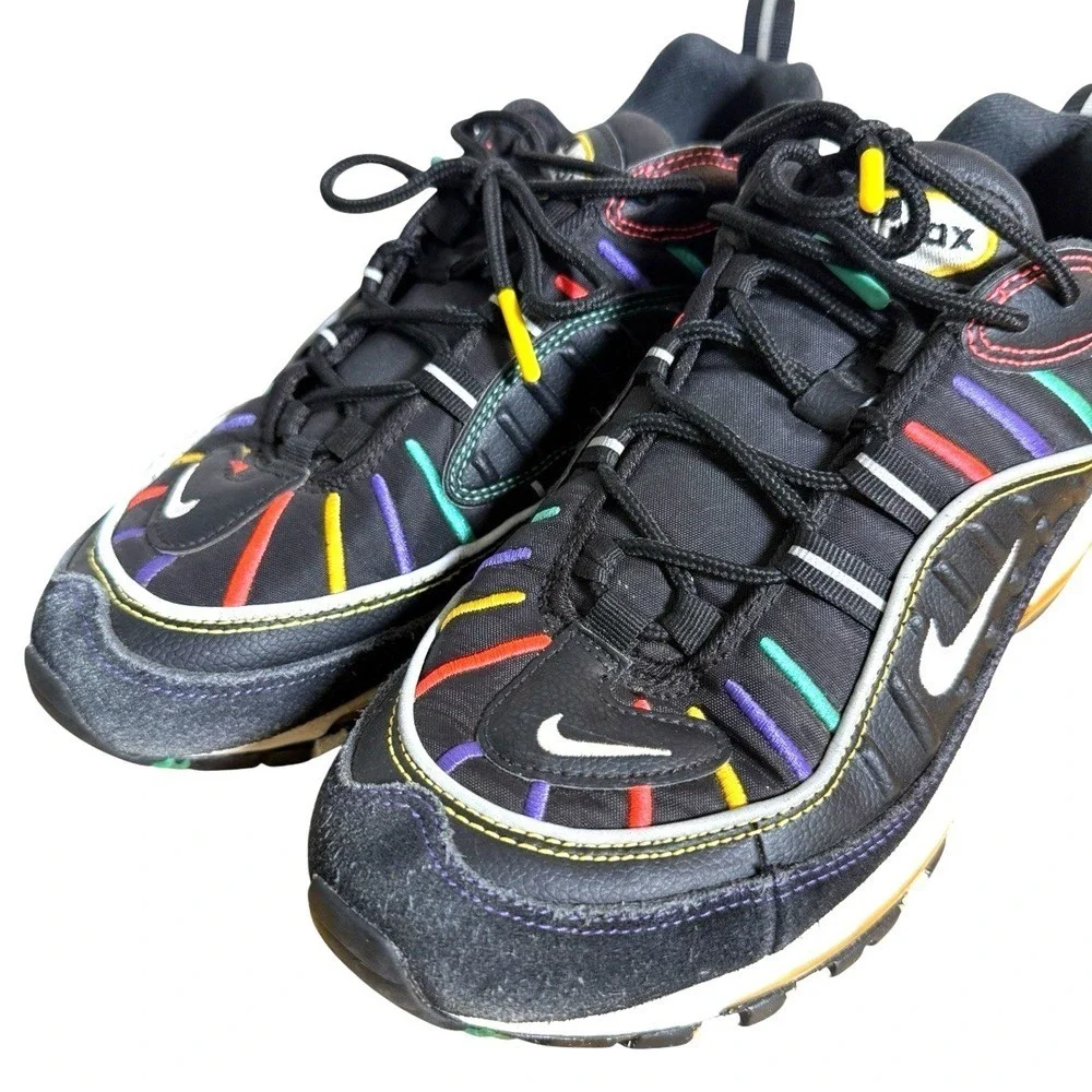 Nike Air Max 98 Womens 9 Pre-Owned Sneakers Black Multi Color BHM CI1901-023